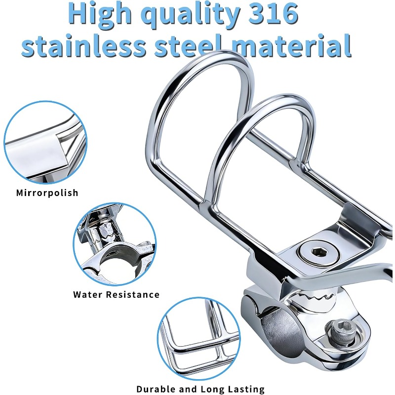 Fishing Kayak Rod Holder - ที่ยึดคันเบ็ดตกปลาสำหรับเรือ 2 ชิ้น ทำจากสแตนเลสเกรด 316 สำหรับงานทางทะเล